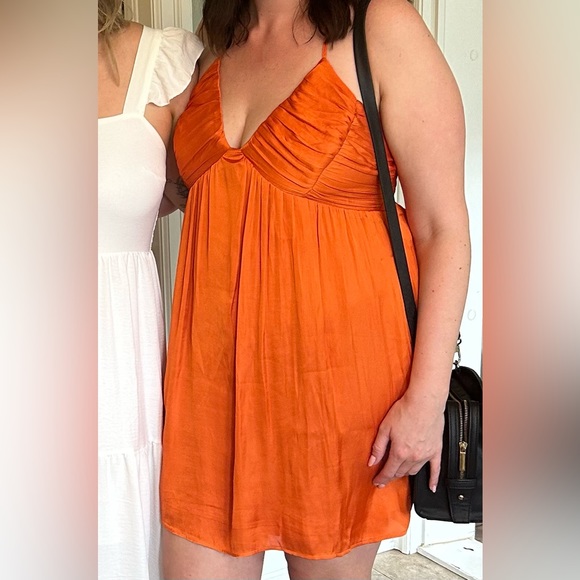 Dynamite Orange Spring Flowy Satin Feel Dress - Picture 3 of 3